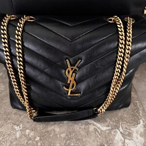 Yves Saint Laurent Black Quilted Leather Shoulder Bag with Gold Hardware